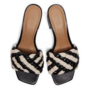 Woven Slide Sandals in Black and Cream - Women